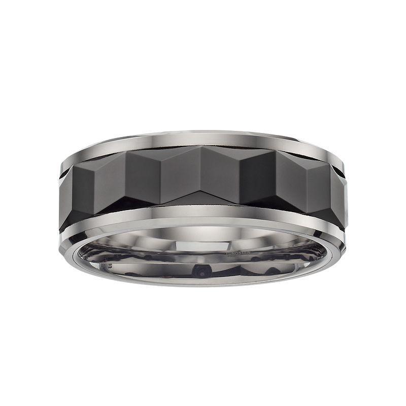 Stainless Steel & Black Ceramic Geometric Band - Men, Mens Product Image