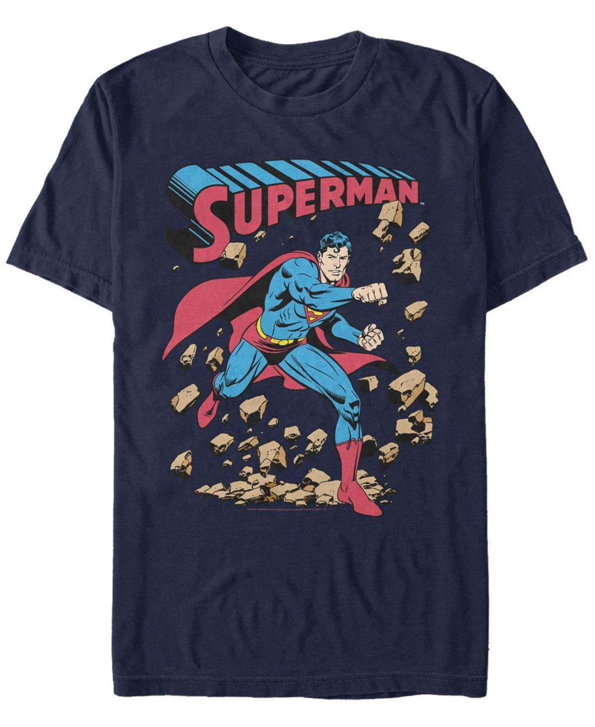 Mens DC Comics Superman Smash Rocks Vintage Poster Tee Blue Product Image