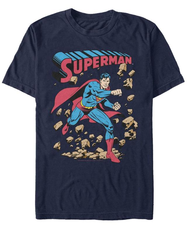 Mens DC Comics Superman Smash Rocks Vintage Poster Tee Navy Grey Product Image