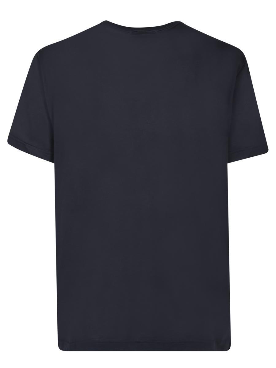 Blue Cotton T-shirt With Silver Plaque Logo In Black Product Image