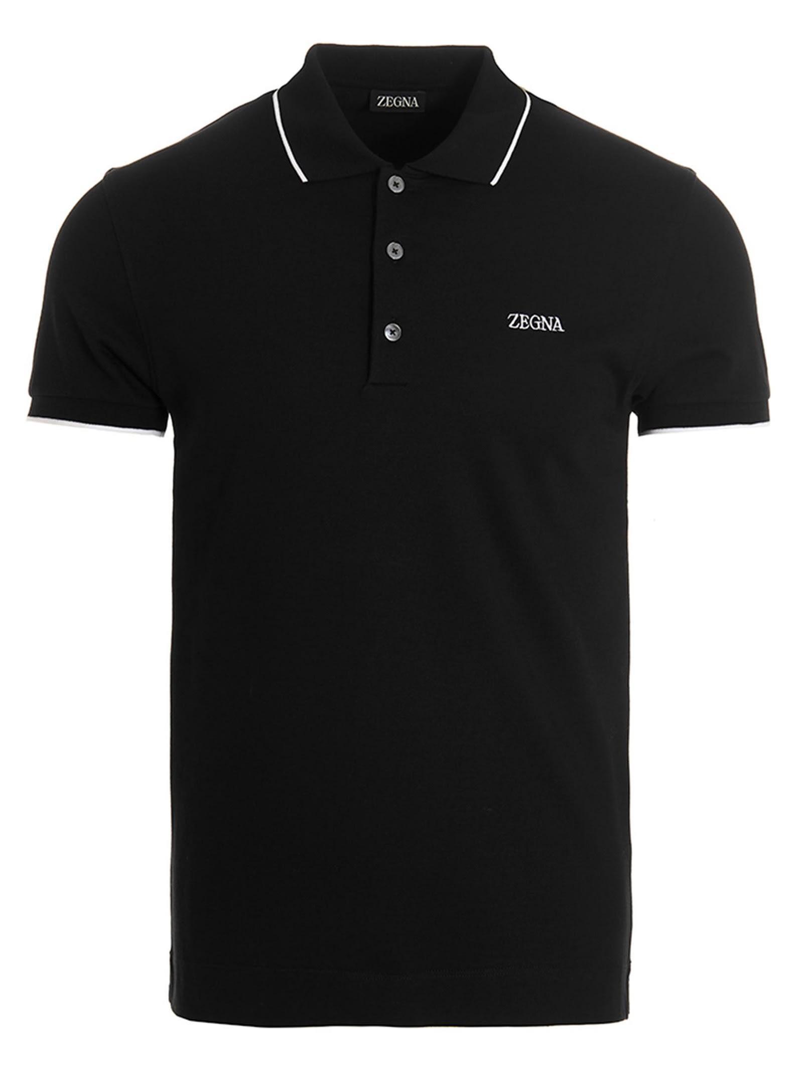 ZEGNA Cotton Polo Shirt In Black   Product Image