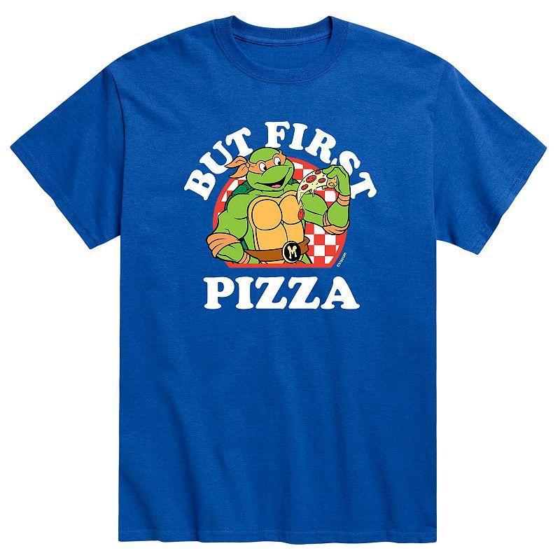 Mens Teenage Mutant Ninja Turtles But First Pizza Tee Med Blue Product Image