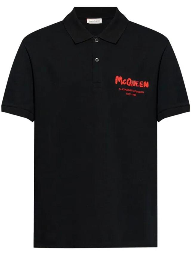 Embroidered Polo Shirt With Premium Cotton And Distinctive Logo Design In Black Product Image