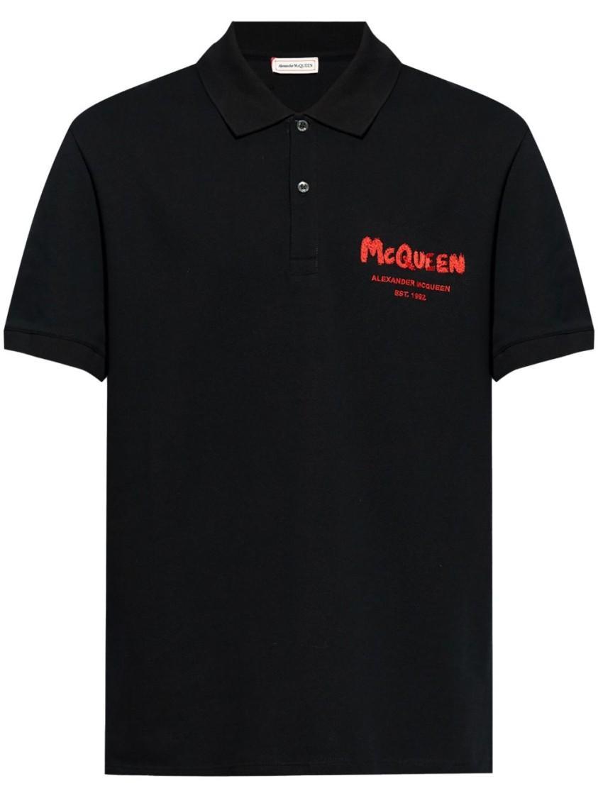 Embroidered Polo Shirt With Premium Cotton And Distinctive Logo Design In Black Product Image