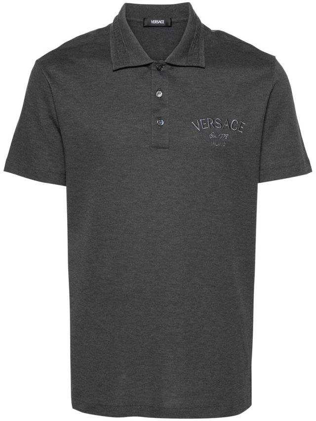 Logo-embroidered Cotton Polo Shirt In Grey Product Image