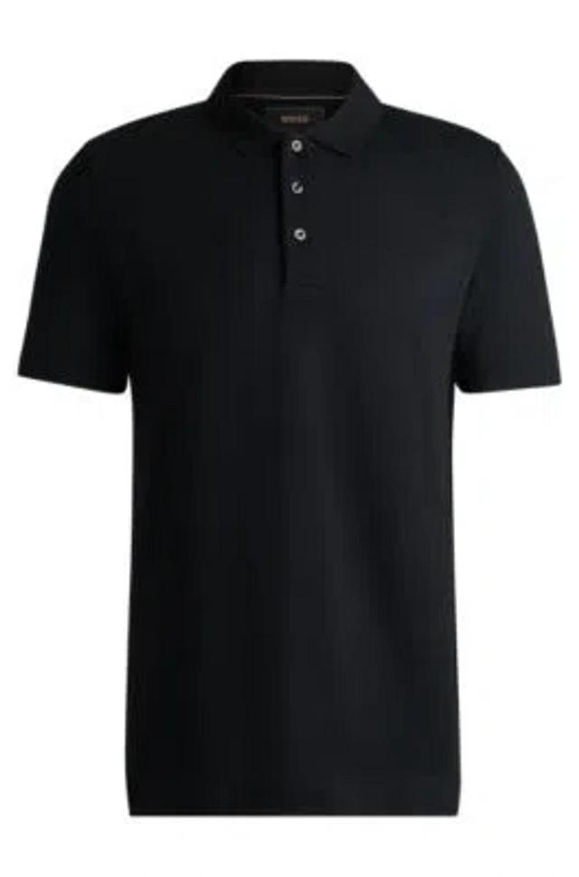 HUGO BOSS Herringbone-jacquard Polo Shirt In Cotton And Wool In Black Product Image