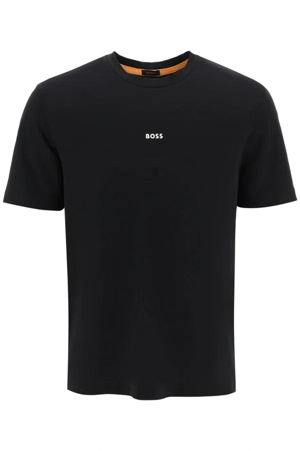 Relaxed-fit T-shirt In Stretch Cotton With Logo Print In Black 001 Product Image