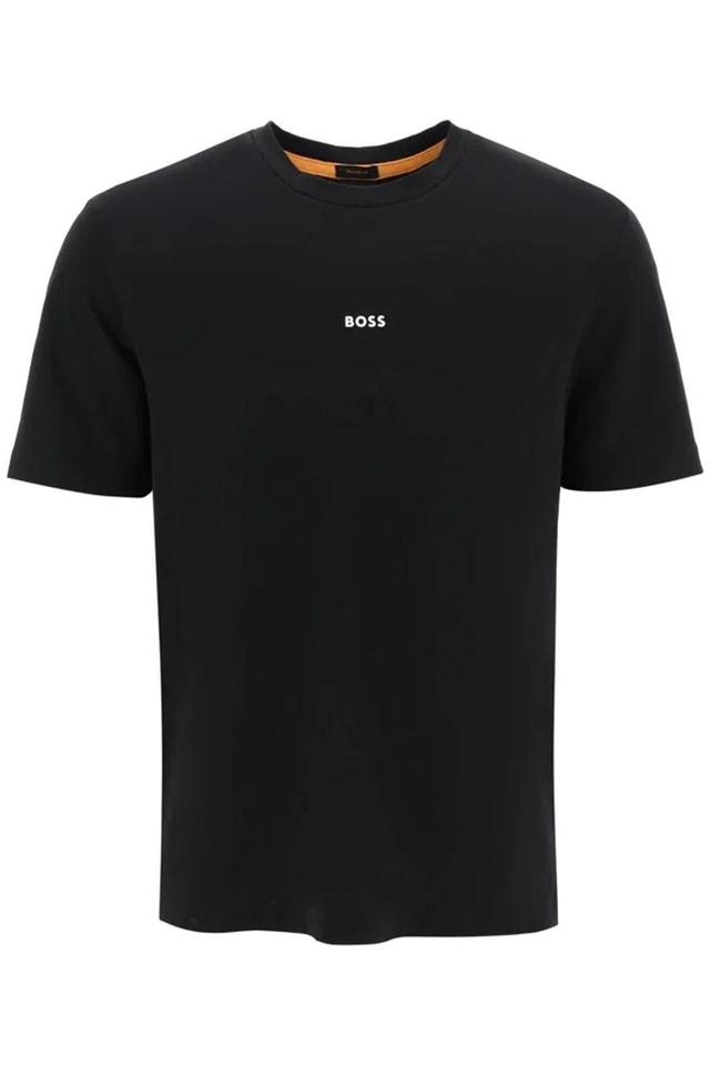 Relaxed-fit T-shirt In Stretch Cotton With Logo Print In Black 001 Product Image