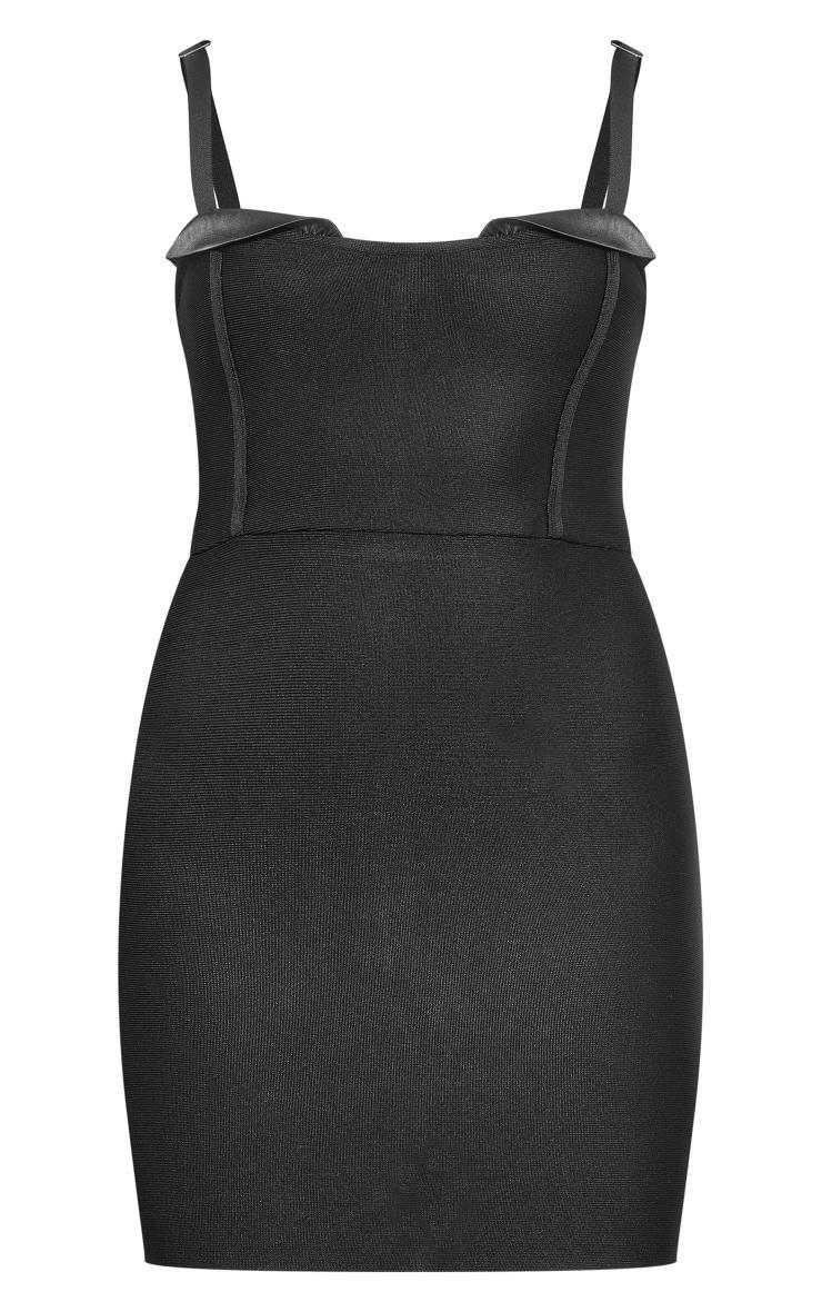 Black Satin Cup Detail Bandage Bodycon Dress Product Image