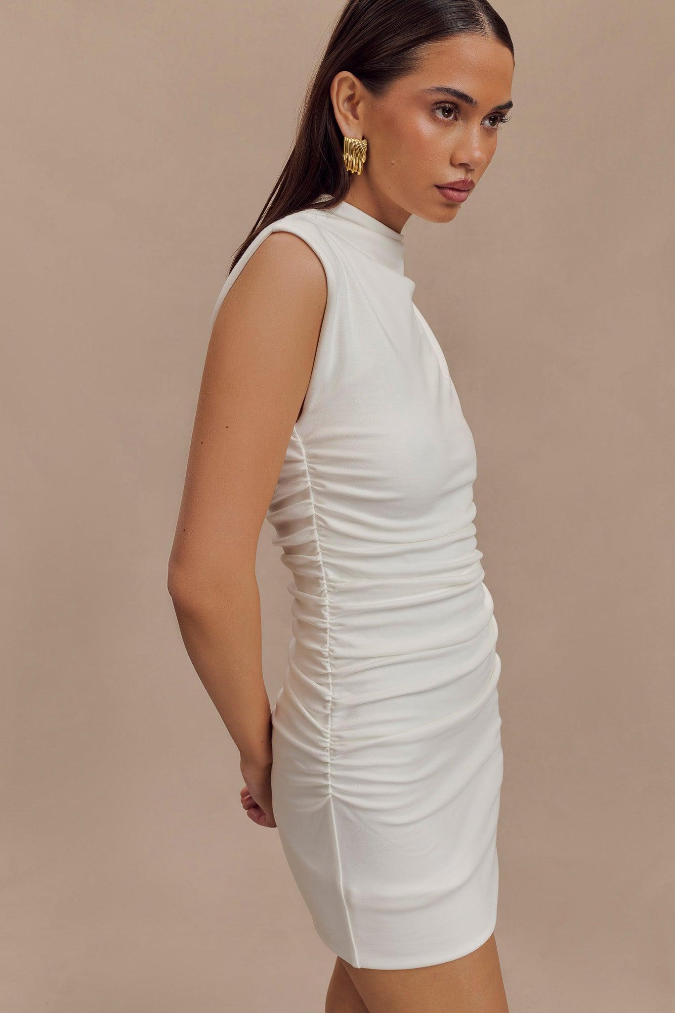 Elliot High Neck Sleeveless Mini Dress - White Product Image