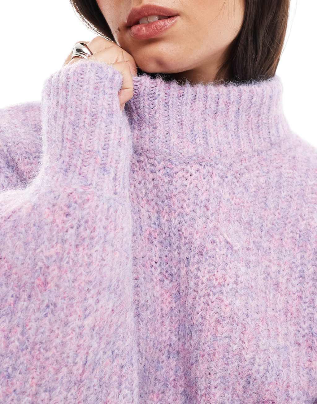 ASOS DESIGN rolled edge twist yarn sweater in pink Product Image