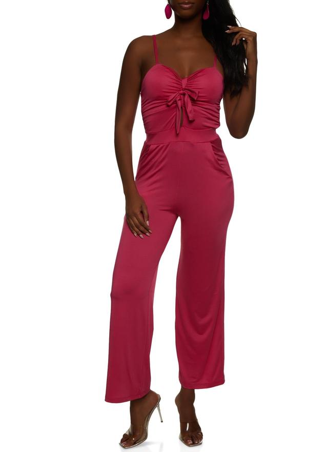 Womens Tie Front Keyhole Wide Leg Jumpsuit Product Image