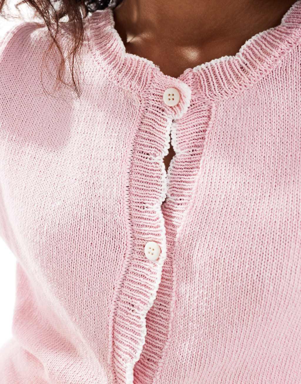 ASOS DESIGN blanket stitch cardigan in pink Product Image