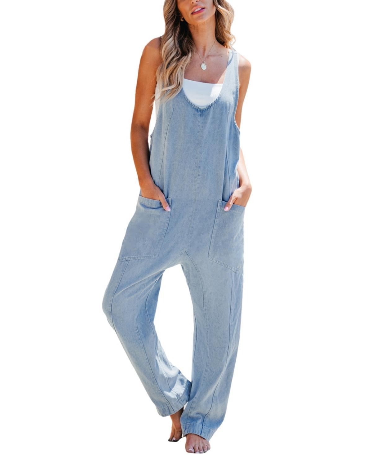 Cupshe Womens U-Neck Sleeveless Tapered Jumpsuit - Light Product Image