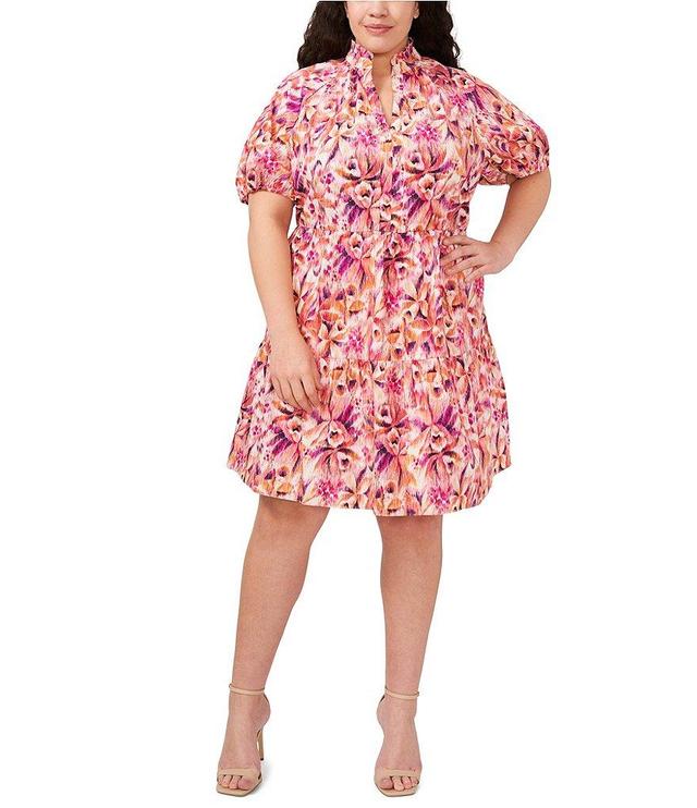 CeCe Plus Size Short Sleeve Floral V Neck Dress Product Image