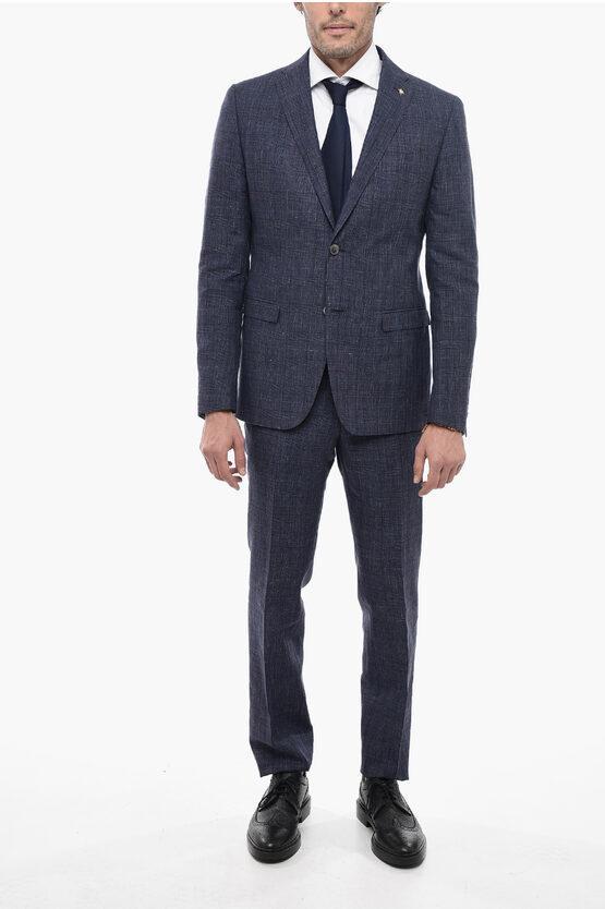 Cc Collection District Check Reset Flax Blend Suit In Blue Product Image