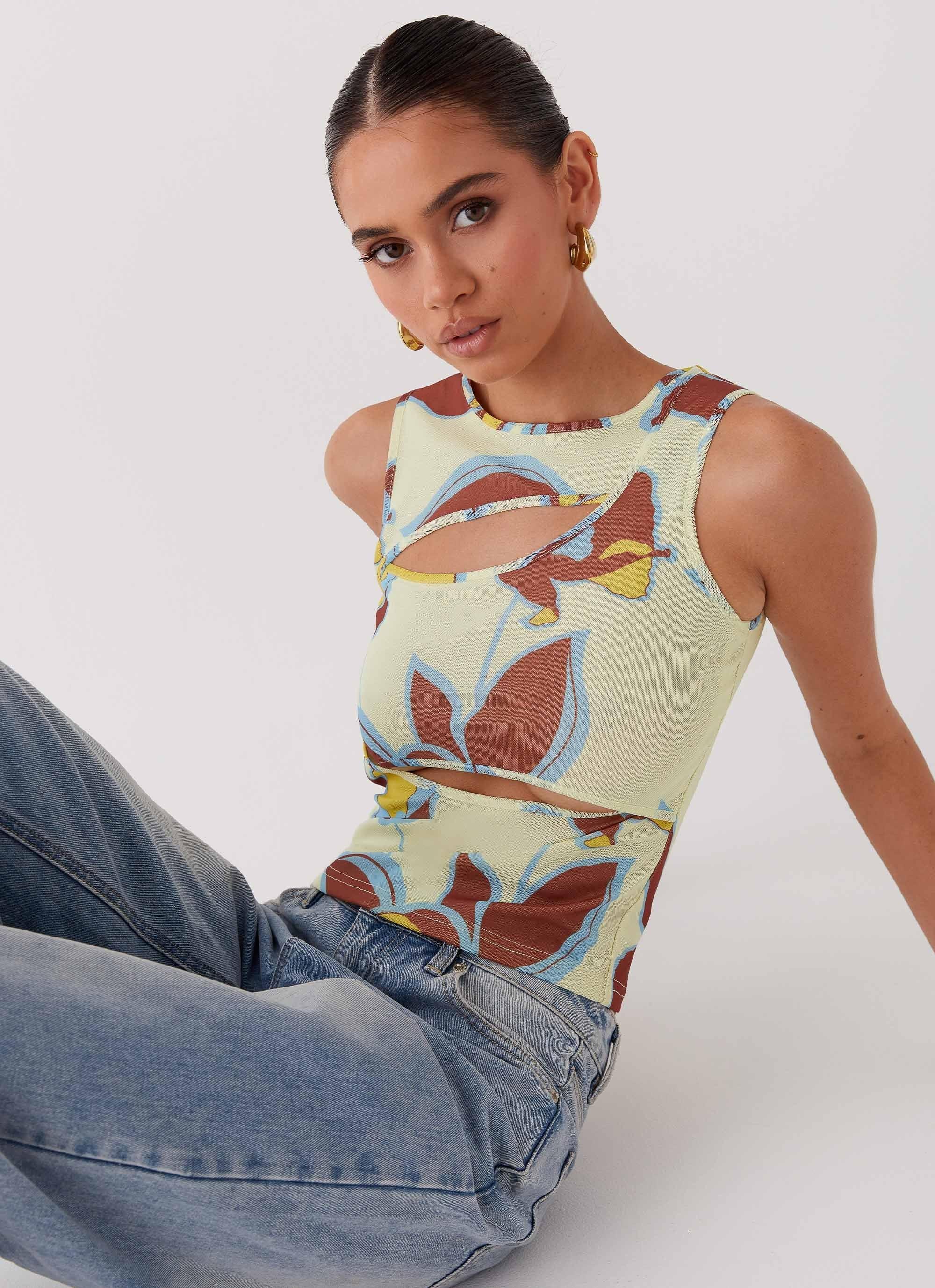 Beyond Cut Out Mesh Top - Primrose Product Image