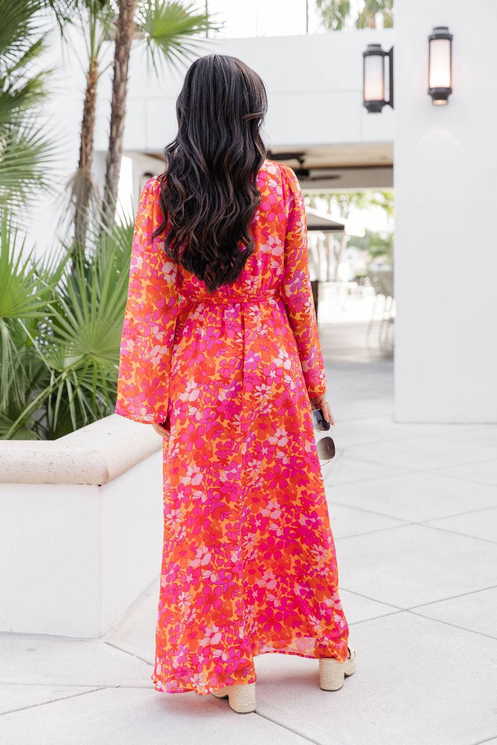 Dance The Night Away Long Sleeve Red Tropical Printed Maxi Dress FINAL SALE Product Image