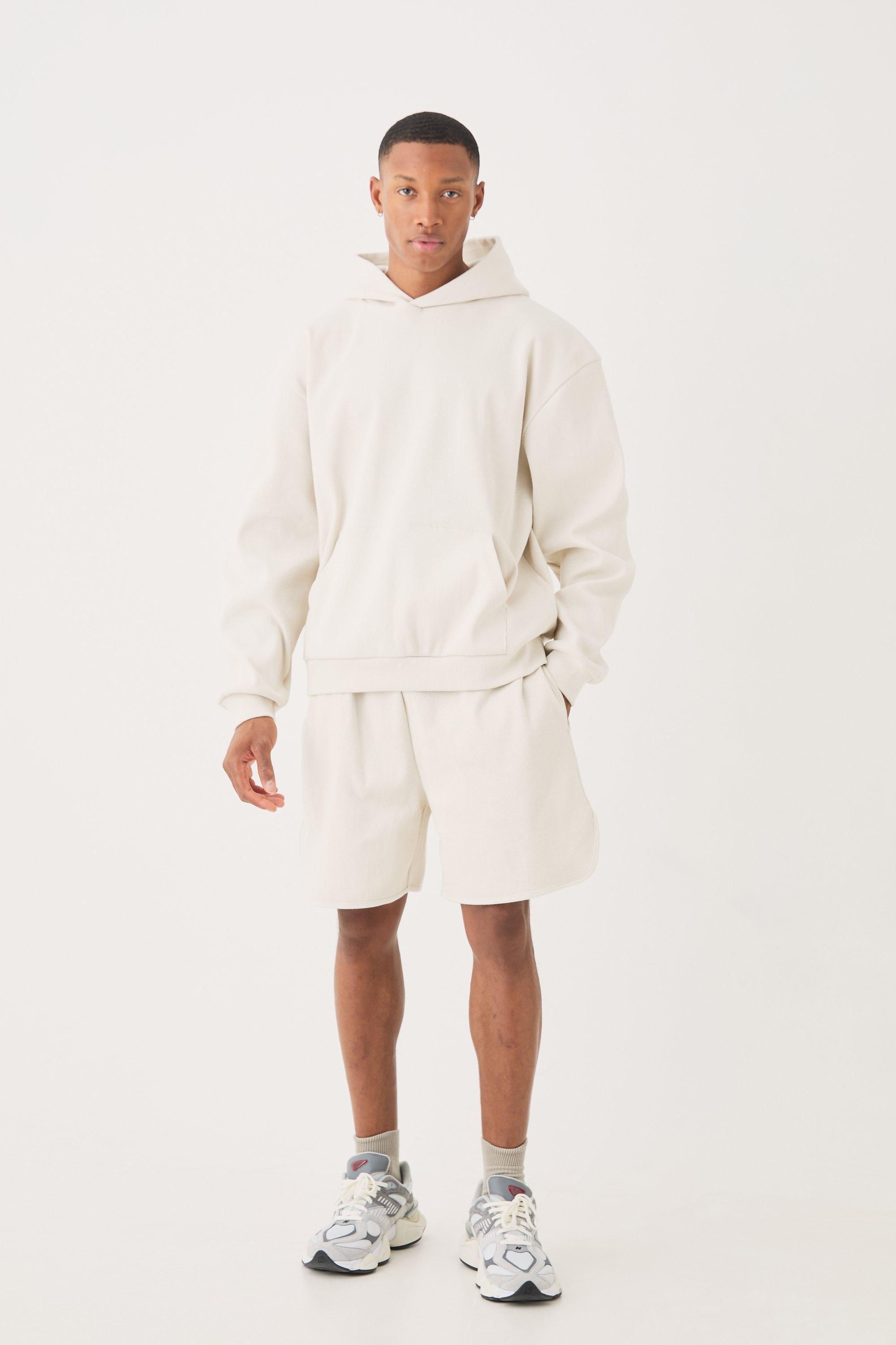 Oversized Boxy Heavyweight Ribbed Short Tracksuit | boohooMAN USA Product Image