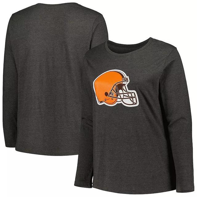 Womens Fanatics Branded Charcoal Cleveland Browns Plus Size Primary Logo Long Sleeve T-Shirt Product Image