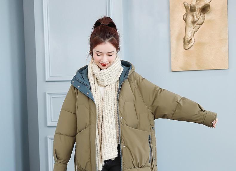 Hooded Zip-Up Plain Long Puffer Coat Product Image