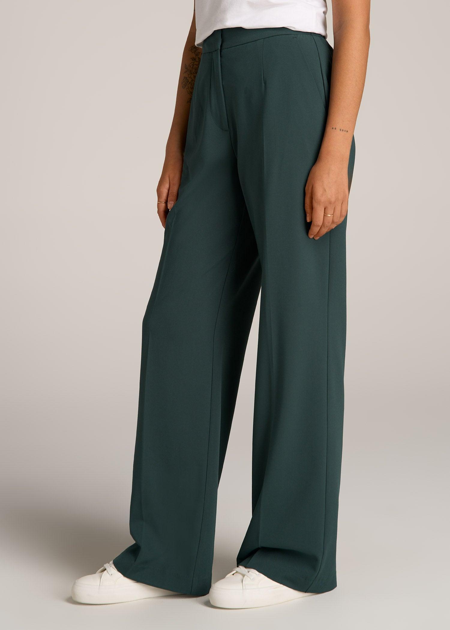 Flat Front Wide Leg Dress Pants for Tall Women in Smoky Pine Female Product Image