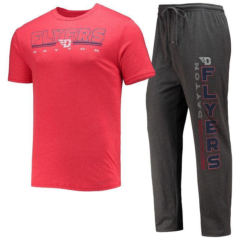 Mens Concepts Sport Heathered Charcoal/Red Dayton Flyers Meter T-Shirt & Pants Sleep Set Grey Product Image