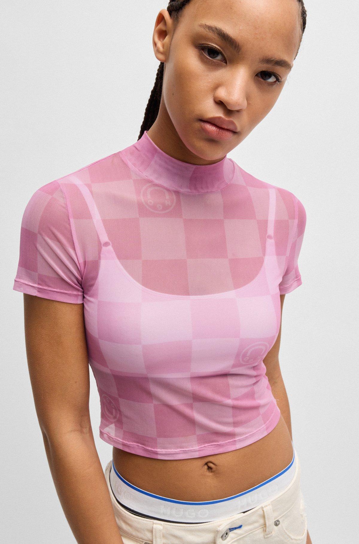 Cropped top in logo-print stretch mesh Product Image