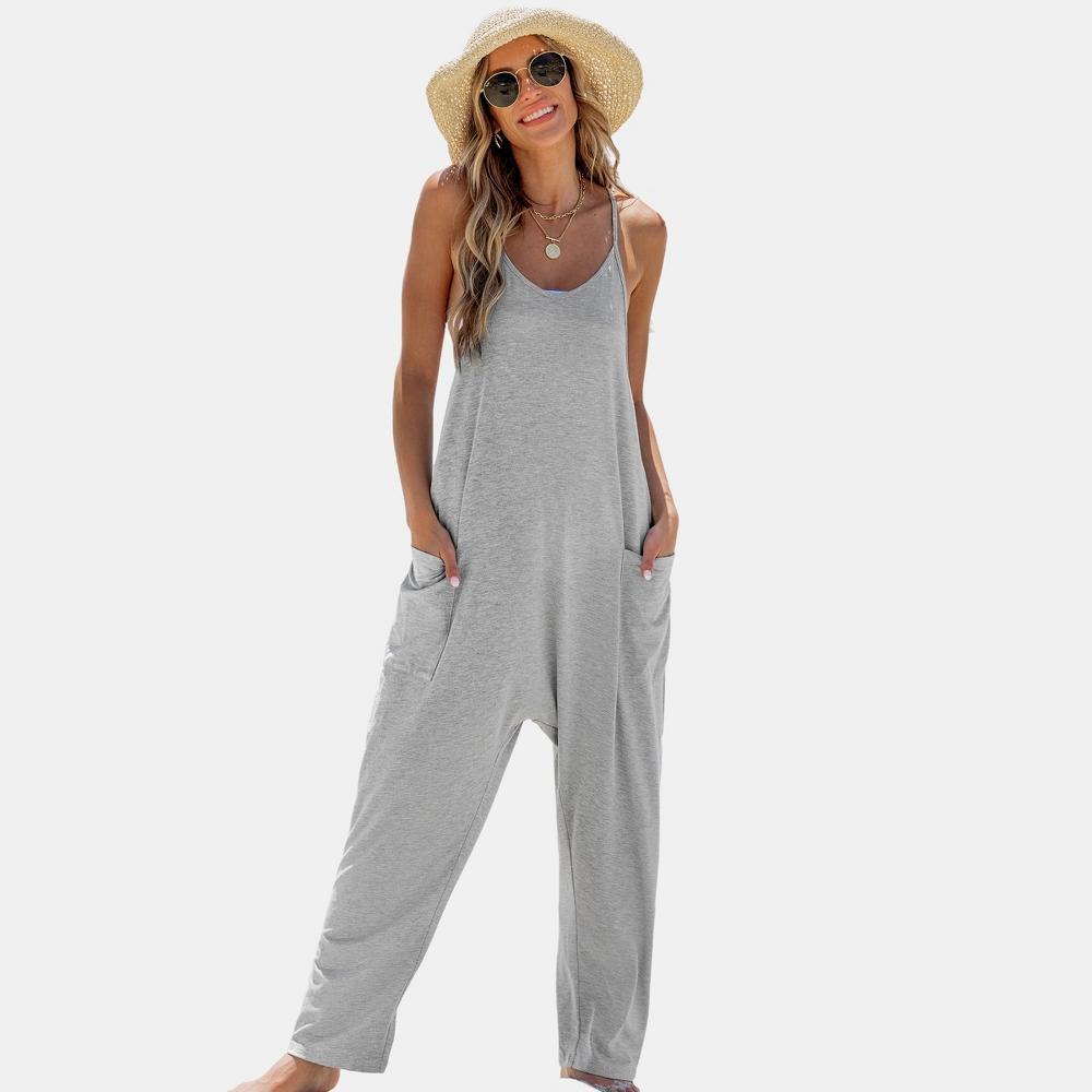 Cupshe Womens Grey Sleeveless Scoop Neck Loose Leg Jumpsuit Product Image