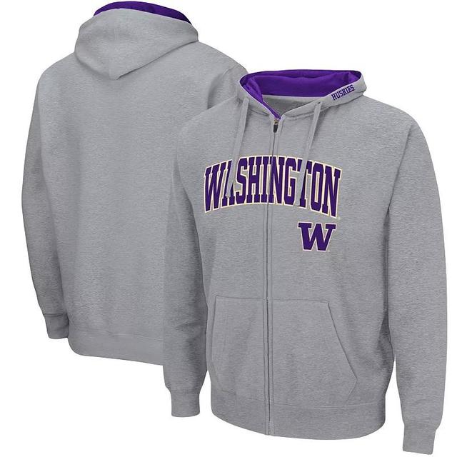 Mens Colosseum Heathered Gray Washington Huskies Arch & Logo 3.0 Full-Zip Hoodie Grey Product Image