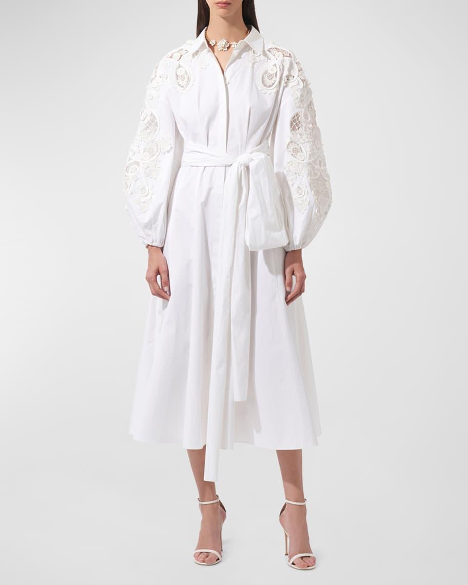 Lace Embroidered Balloon-Sleeve Midi Shirtdress product image