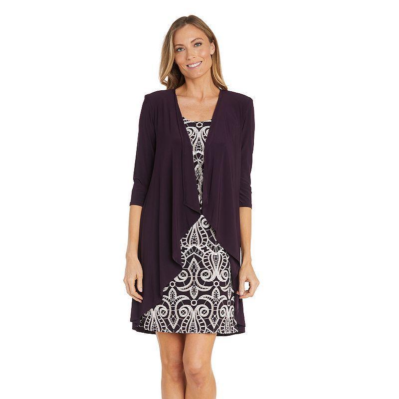 Womens R&M Richards Flowy Cardigan Jacket & Jersey Dress Set Purple Product Image