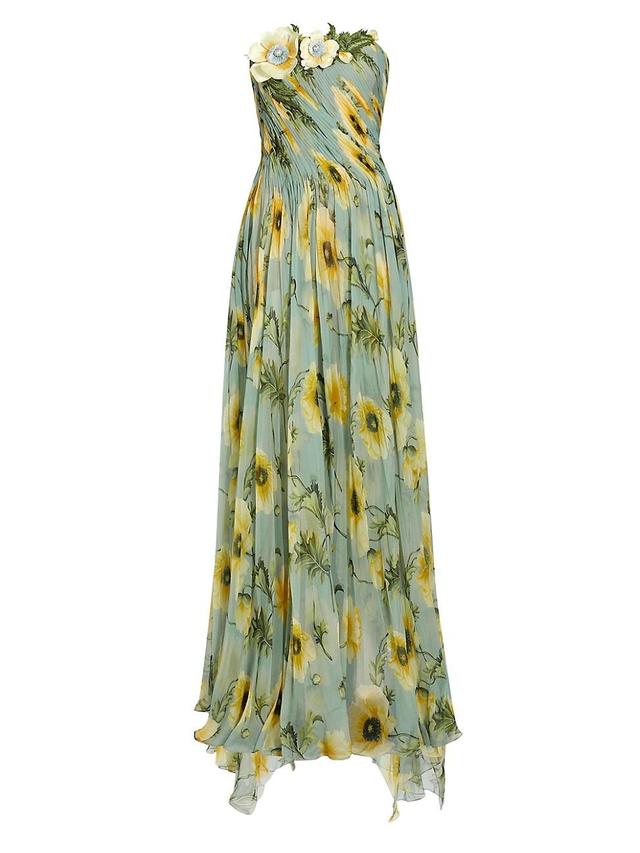 Womens Poppies Silk Chiffon Pleated Gown Product Image