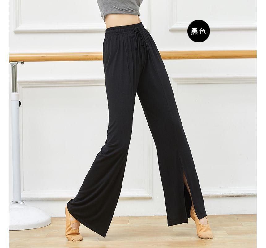 Elastic Waist Plain Slit Wide Leg Pants Product Image