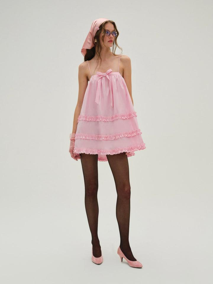 Anya Babydoll Mini Dress — Pink Product Image