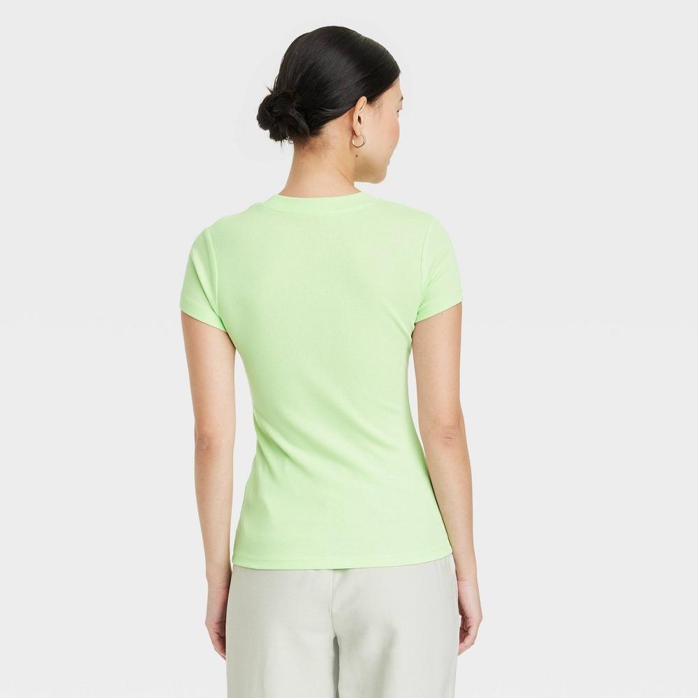 Womens Slim Fit Short Sleeve Ribbed T-Shirt - A New Day Lime XS Product Image