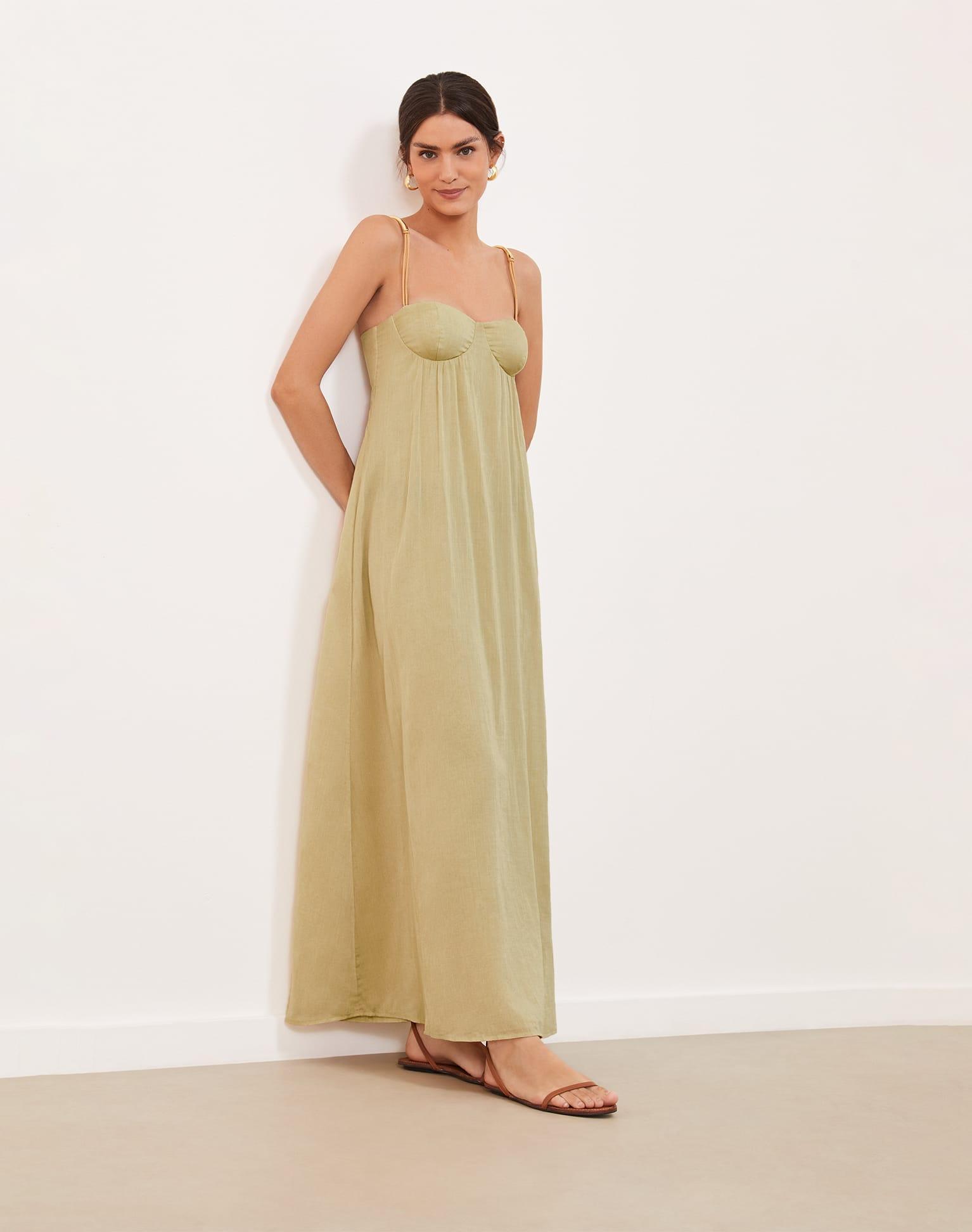 Leona Detail Long Dress - Olivine Product Image