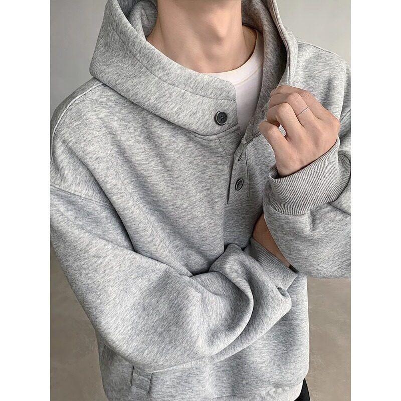 Henley Plain Hoodie Product Image