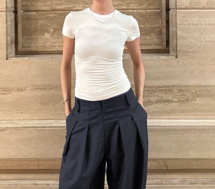 Low Waist Plain Loose-Fit Wide-Leg Dress Pants Product Image