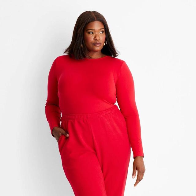 Womens Long Sleeve Seamless Bodysuit - A New Day Red 1X Product Image