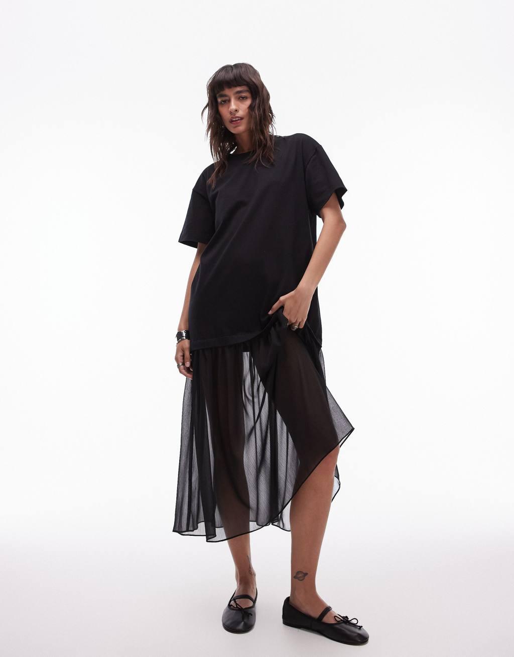 Topshop hybrid T-shirt dress in black Product Image