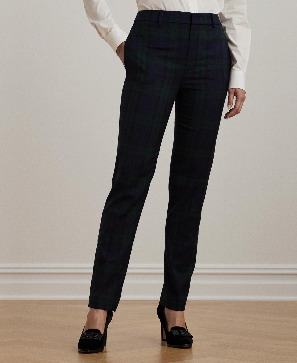 Lauren Ralph Lauren Womens Plaid Satin-Stripe Twill Cropped Pants - Grn/nvy Product Image