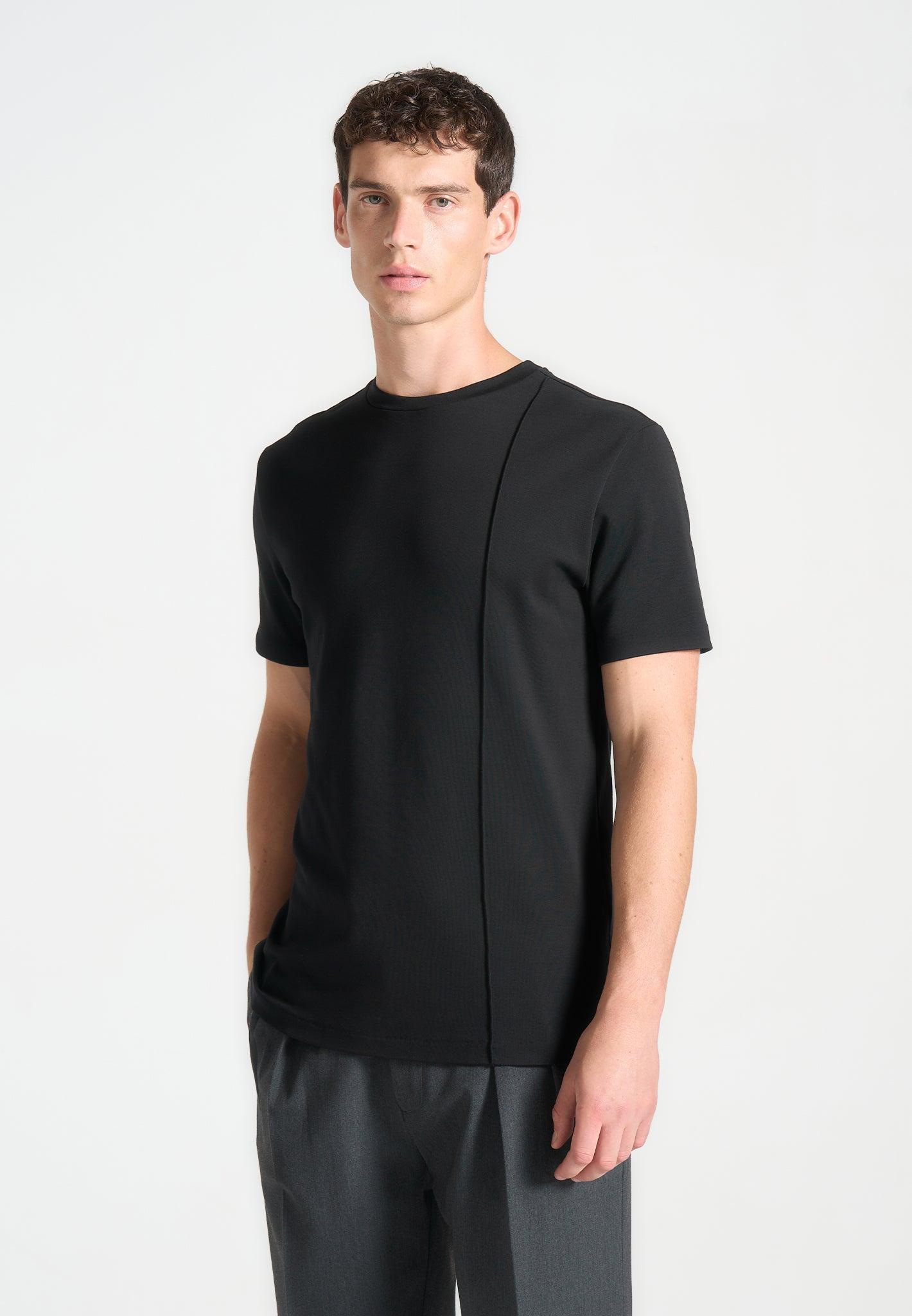 Éternel Regular Fit Cotton T-Shirt with Pintuck - Black Male Product Image