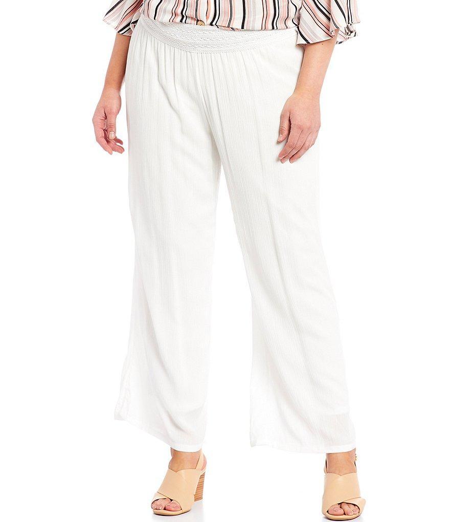 I.N. Studio Plus Size Solid Crepon Pull-On Wide Leg Pants Product Image