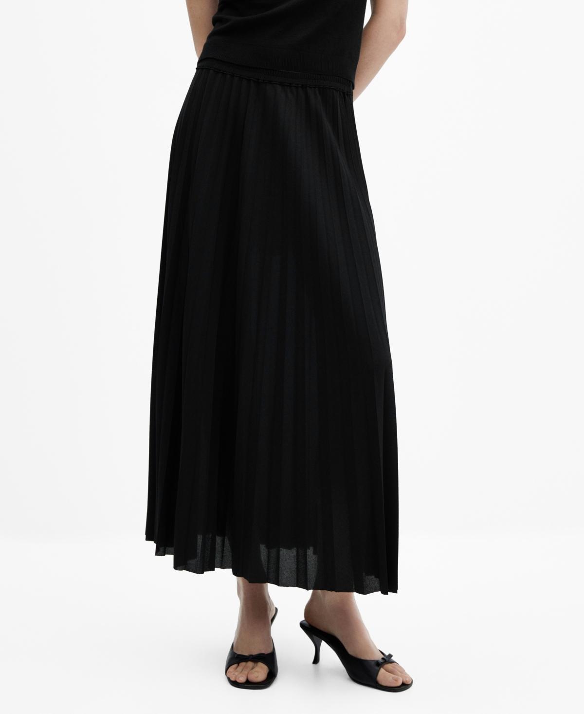 MANGO - Pleated long skirt blackWomen Product Image