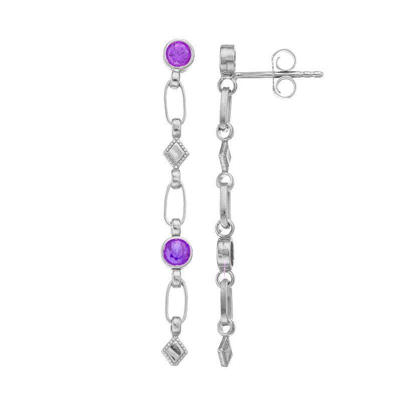 Kristen Kesho Sterling Silver Lab-Created Amethyst Rhombus Link Drop Earrings, Womens, Grey Product Image