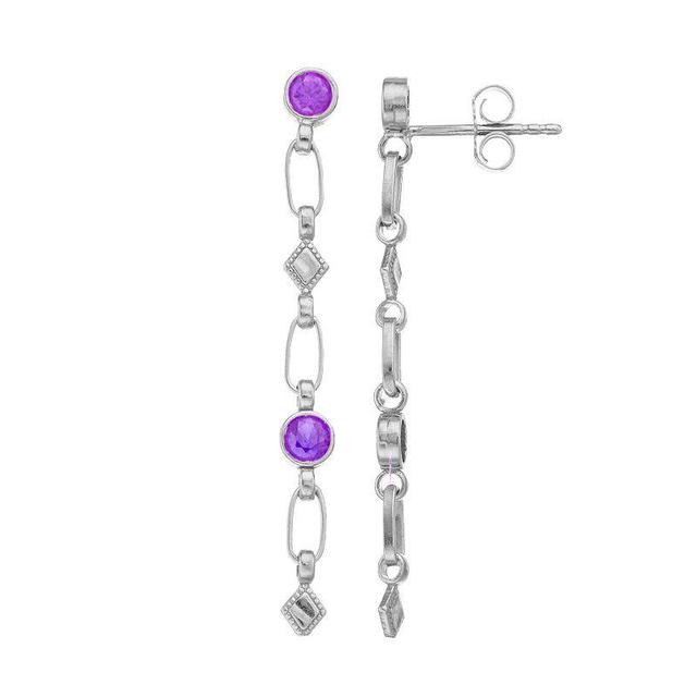 Kristen Kesho Sterling Silver Lab-Created Amethyst Rhombus Link Drop Earrings, Womens, Grey Product Image