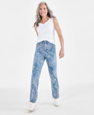 Petite High Rise Floral Print Straight-Leg Jeans, Created for Macy's  Product Image