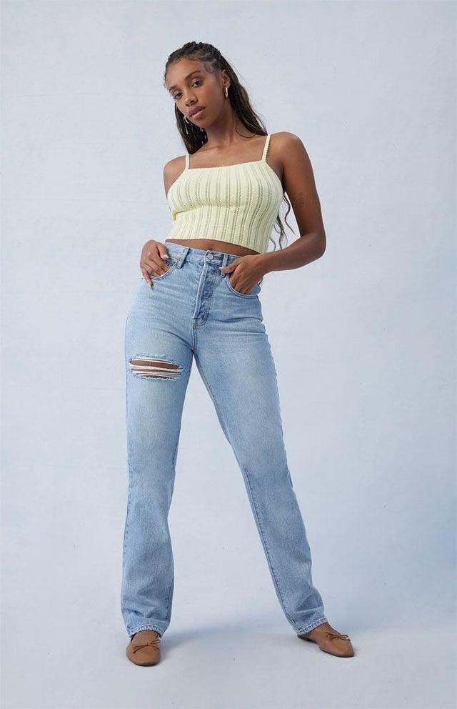 Women's Light Indigo Ripped Dad Jeans Product Image