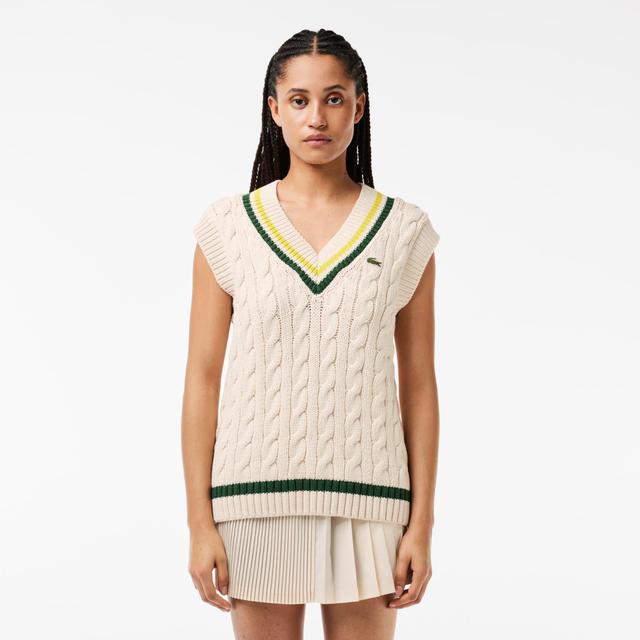 Women's V-Neck Cable Knit Sweater Vest Product Image